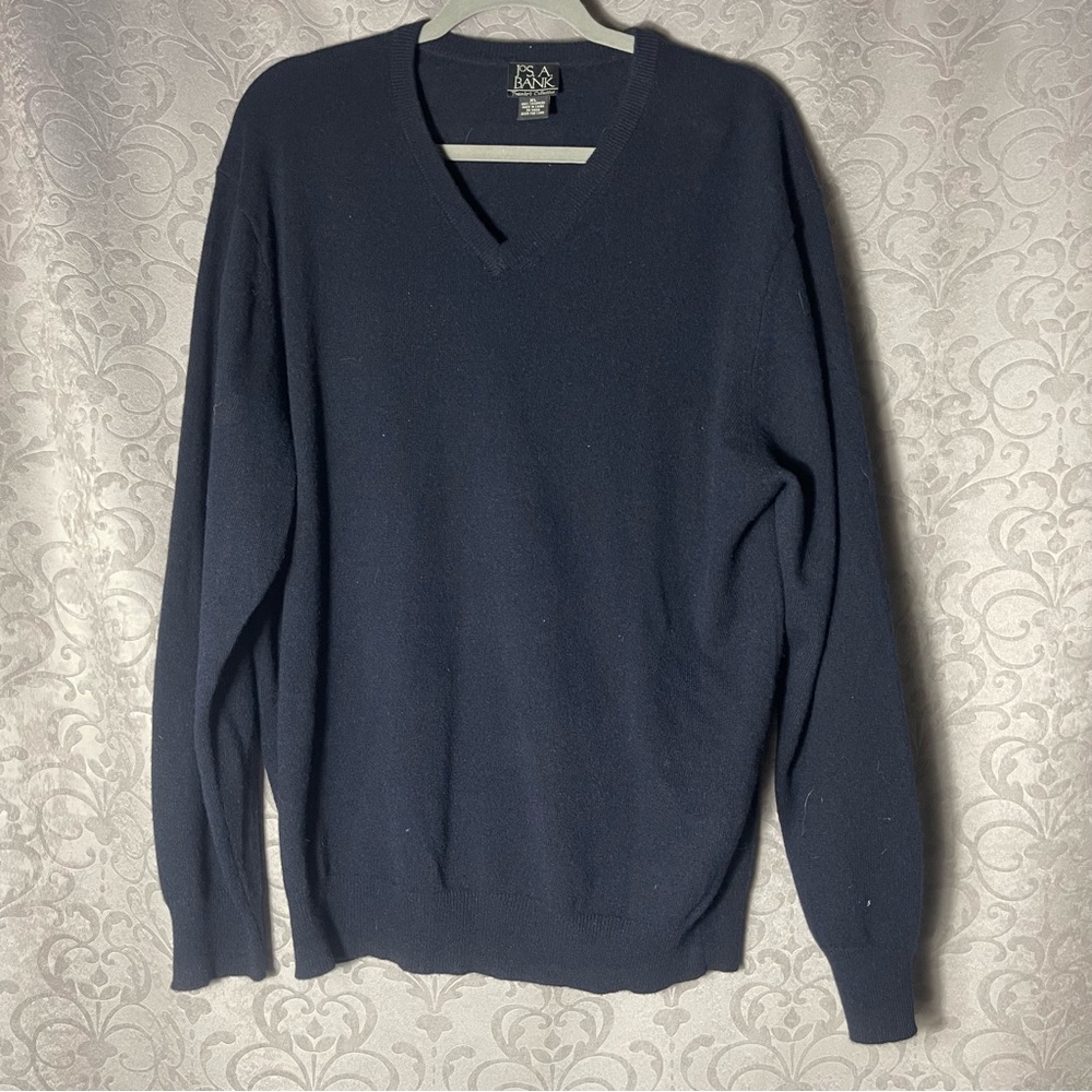 Jos. A. Bank 100% Cashmere  Men's Dark Blue V-Neck Sweater Sz XL